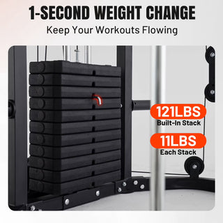 Smith Machine Power Cage, Multi-Function Home Gym System with Cable Crossover, 121LB Weight Stack