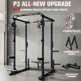 Power Cage Home Gym Package with Cable Crossover System | 1200LBS Power Rack, Weight Bench, Olympic Barbell & 230LBS Bumper Plates — All-In-One Home Gym