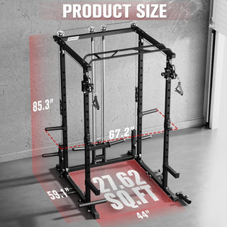 Power Cage Home Gym Package with Cable Crossover System | 1200LBS Power Rack, Weight Bench, Olympic Barbell & 230LBS Bumper Plates — All-In-One Home Gym