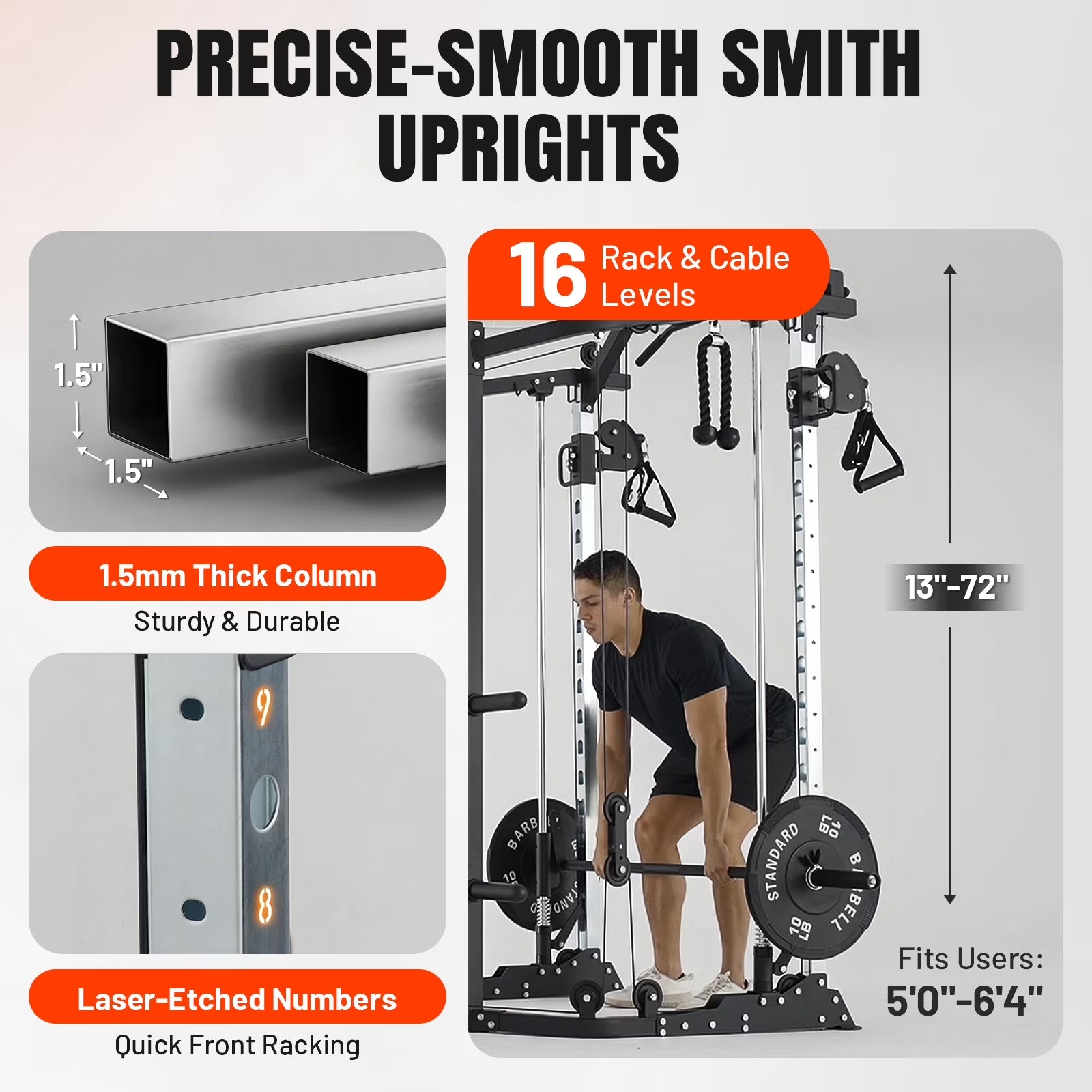 Smith Machine Power Cage, Multi-Function Home Gym System with Cable Crossover, 121LB Weight Stack