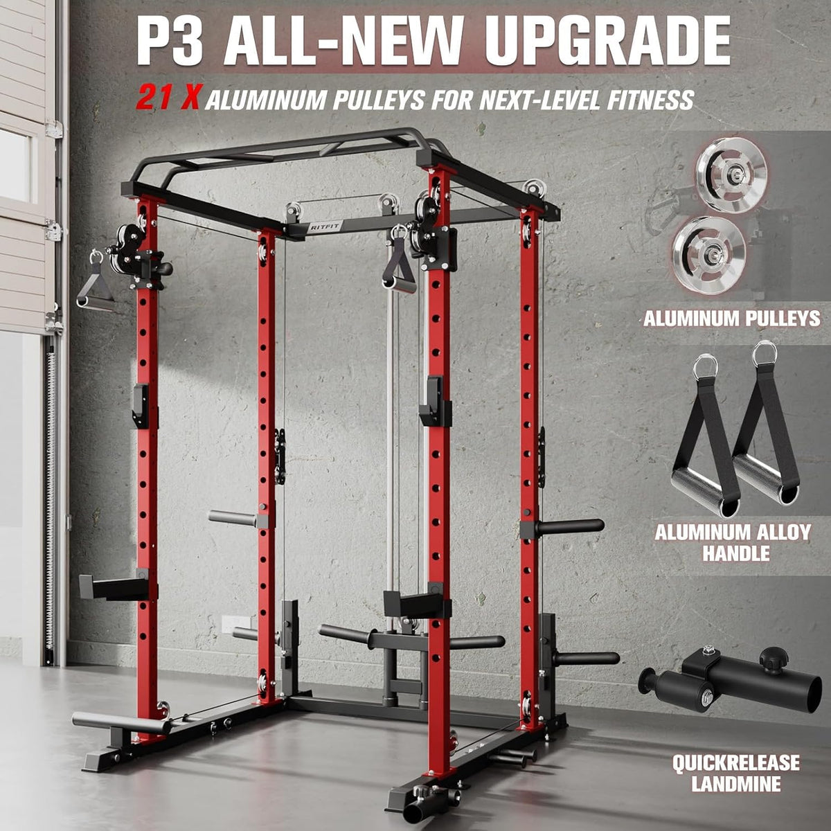 Power Cage Home Gym Package with Cable Crossover System | 1200LBS Power Rack, Weight Bench, Olympic Barbell & 230LBS Bumper Plates — All-In-One Home Gym