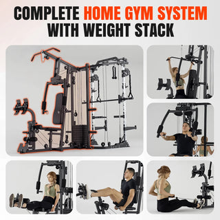 Smith Machine Power Cage, Multi-Function Home Gym System with Cable Crossover, 121LB Weight Stack