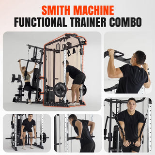 Smith Machine Power Cage, Multi-Function Home Gym System with Cable Crossover, 121LB Weight Stack